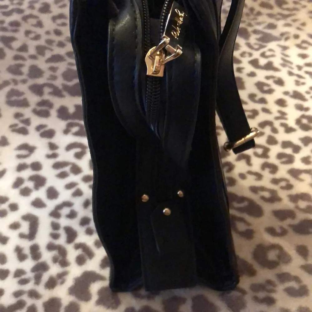 Pink Haley Black Faux Leather Patchwork Crossbody Satchel Bag Purse Tote